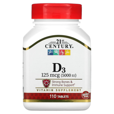 Вітамін D3, Vitamin D3, 21st Century, 5000 МО, 110 таблеток