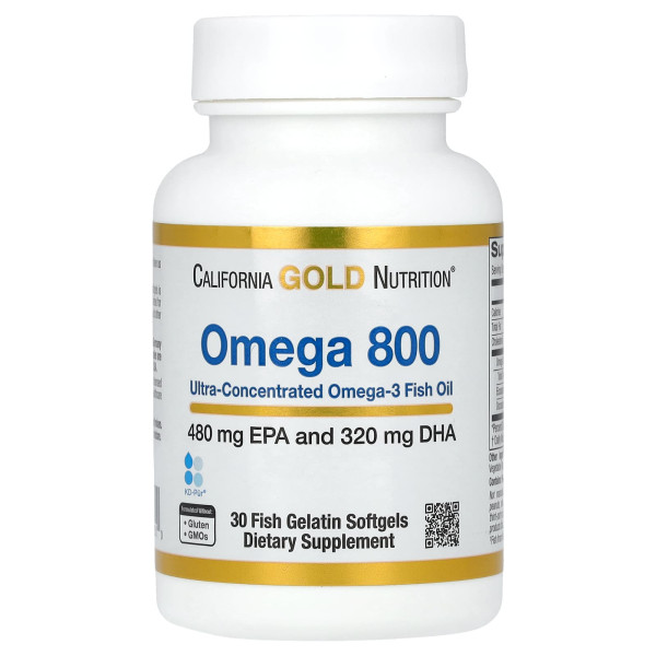 Омега 800 риб'ячий жир, Omega 800, California Gold Nutrition, 1000 мг, 30 гелевих капсул з рибного желатину