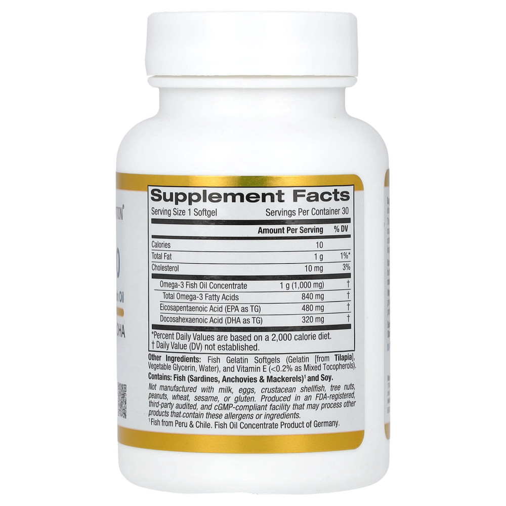 Омега 800 риб'ячий жир, Omega 800, California Gold Nutrition, 1000 мг, 30 гелевих капсул з рибного желатину