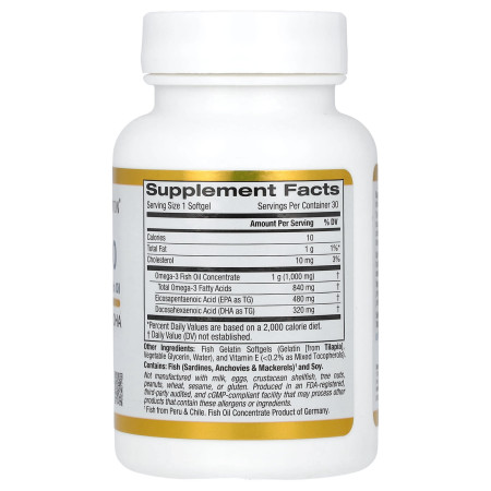 Омега 800 риб'ячий жир, Omega 800, California Gold Nutrition, 1000 мг, 30 гелевих капсул з рибного желатину