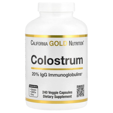 Молозиво з 20% імуноглобулінів IgG, Colostrum, California Gold Nutrition, 240 рослинних капсул