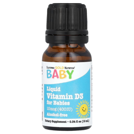 Витамин D3 для детей, Baby Vitamin D3,  California Gold Nutrition, 10 мкг (400 МЕ), капли, 10 мл