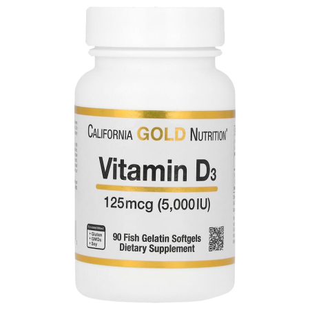 Вітамін D3, Vitamin D3, California Gold Nutrition, 125 мкг (5000 МО), 90 рибних желатинових капсул