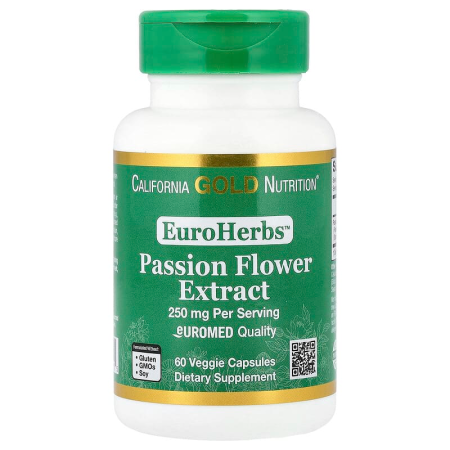 Пасифлора екстракт, EuroHerbs, Passion Flower Extract, California Gold Nutrition, якість Euromed, 250 мг, 60 рослинних капсул