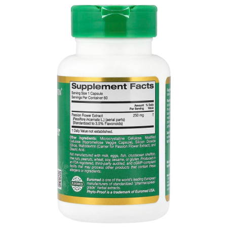 Пассифлора экстракт,EuroHerbs, Passion Flower Extract, California Gold Nutrition, качество Euromed, 250 мг, 60 растительных капсул