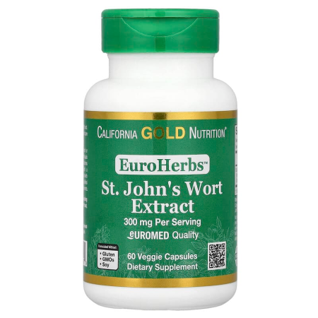 Звіробій, екстракт, EuroHerbs, St. John's Wort, California Gold Nutrition, 300 мг, 60 рослинних капсул
