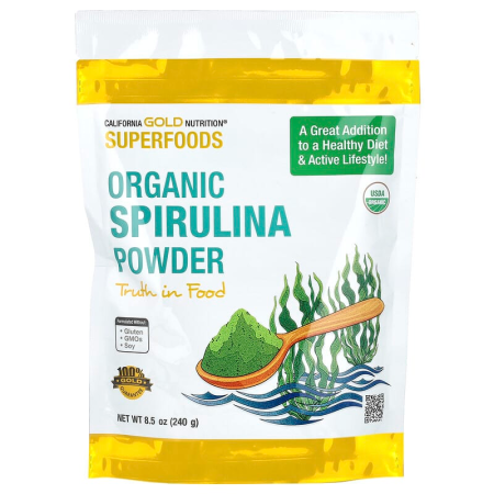 Спіруліна, Superfoods, Organic Spirulina, California Gold Nutrition, органічний порошок, 240 г