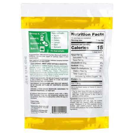 Спирулина, Superfoods, Organic Spirulina, California Gold Nutrition, органический порошок, 240 г