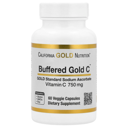 Вітамін С, буферизований (аскорбат натрію), Buffered Gold C, California Gold Nutrition, 750 мг, 60 рослинних капсул