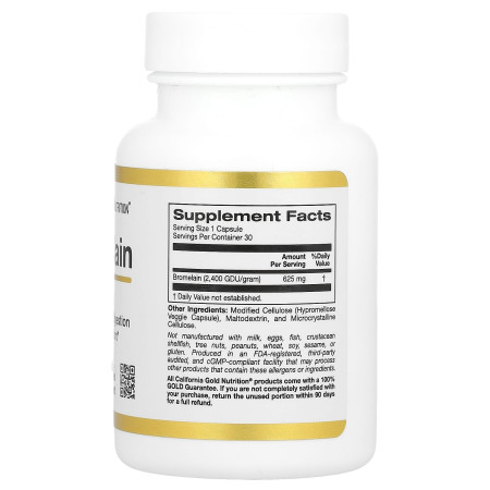 Бромелайн, Bromelain, California Gold Nutrition, 625 мг, 30 растительных капсул