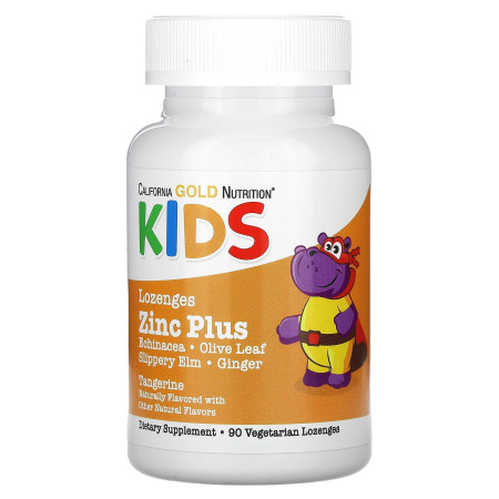 Цинк та рослинна суміш для підтримки дитячого імунітету, Zinc Plus Lozenge For Children, California Gold Nutrition, смак мандарину, 90 пастилок