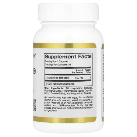 L-глутатион (восстановленный), L-Glutathione (Reduced), California Gold Nutrition, 500 мг, 30 растительных  капсул