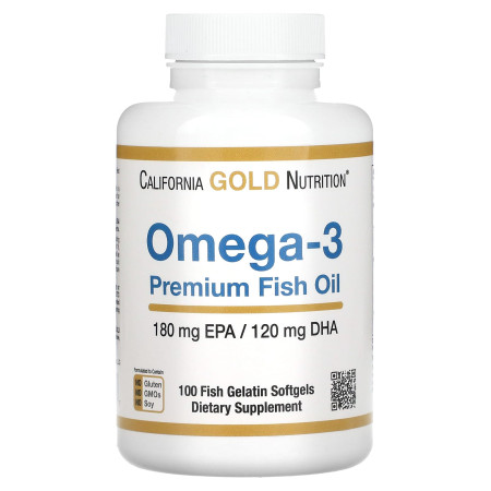 Омега-3, риб'ячий жир преміум-класу, Omega-3 Premium Fish Oil, California Gold Nutrition, 100 геевих капсул з риб'ячого желатину (1100 мг на капсулу)