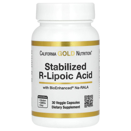 R-ліпоєва кислота, R-Lipoic Acid, California Gold Nutrition, стабілізована, 30 вегетаріанських капсул