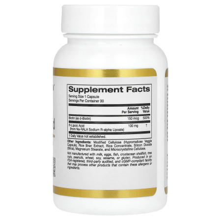 R-липоевая кислота, R-Lipoic Acid, California Gold Nutrition, стабилизированная, 30 вегетарианских капсул