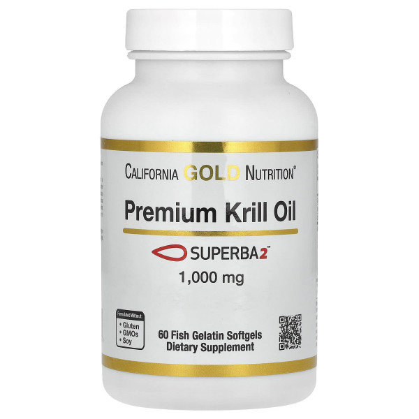 Масло криля премиум-класса с Superba2, Krill Oil, California Gold Nutrition, 1,000 мг, 60 гелевых капсул из рыбьего желатина