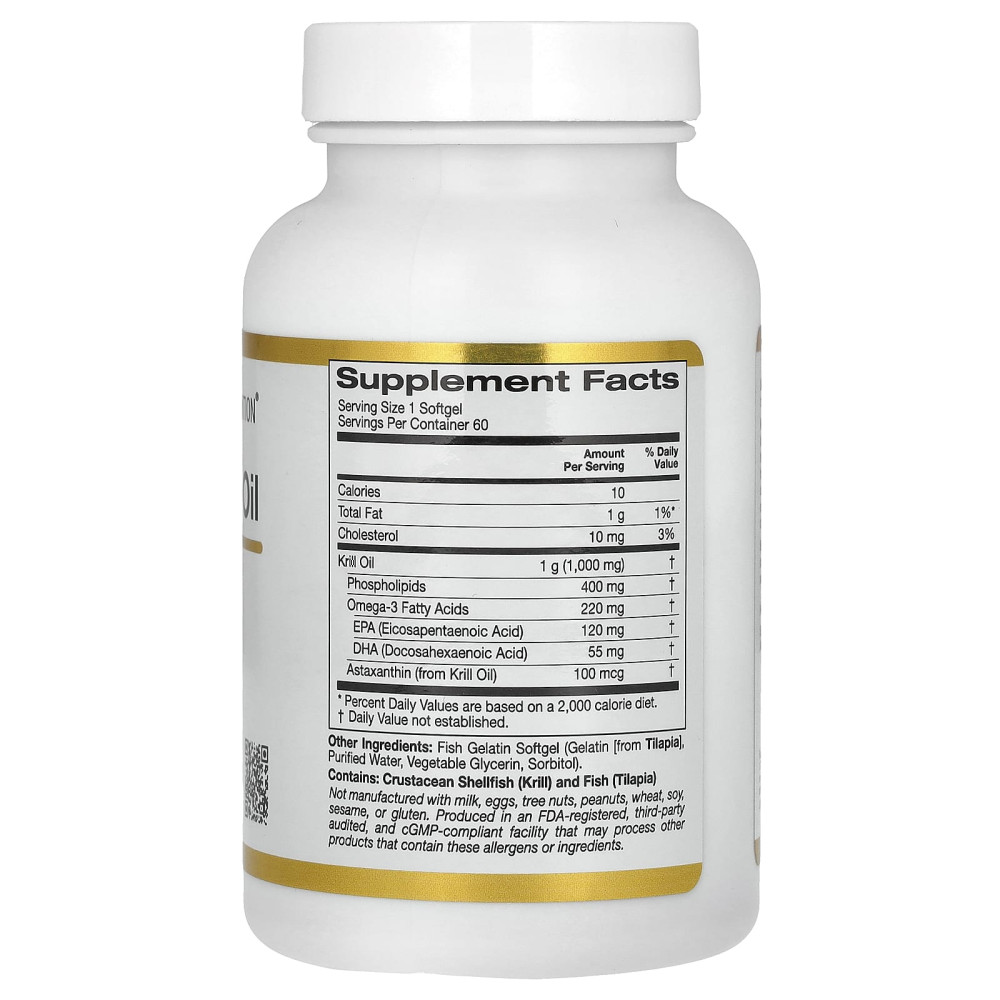 Масло криля премиум-класса с Superba2, Krill Oil, California Gold Nutrition, 1,000 мг, 60 гелевых капсул из рыбьего желатина