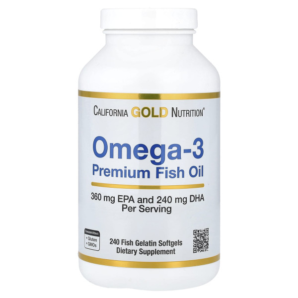 Омега-3, рыбий жир, Omega-3, Premium Fish Oil, California Gold Nutrition, 240 гелевых капсул из рыбьего желатина