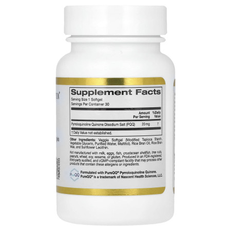 Пирролохинохинон, PQQ, California Gold Nutrition, 20 мг, 30 вегетарианских гелевых капсул