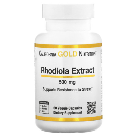Родіола, Rhodiola, California Gold Nutrition, екстракт, 500 мг, 60 вегетаріанських капсул