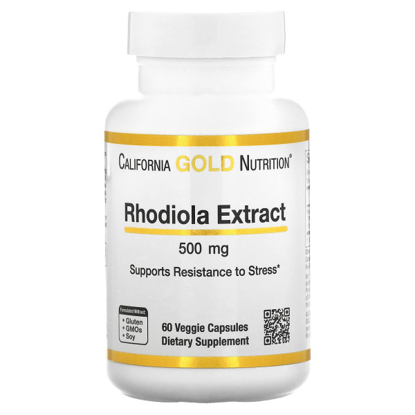 Родіола, Rhodiola, California Gold Nutrition, екстракт, 500 мг, 60 вегетаріанських капсул