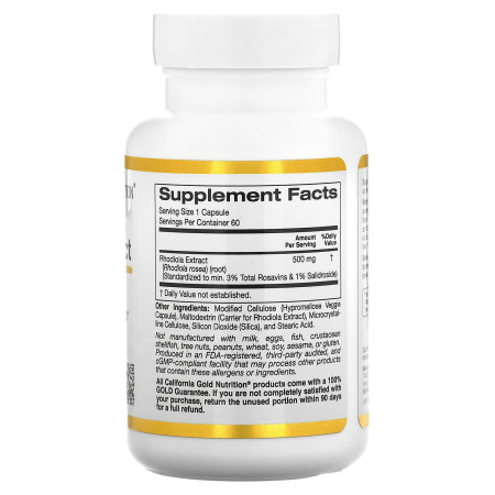 Родіола, Rhodiola, California Gold Nutrition, екстракт, 500 мг, 60 вегетаріанських капсул