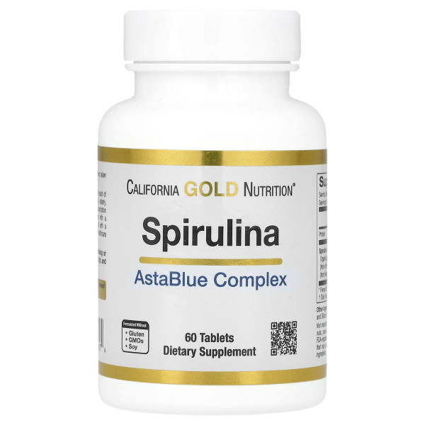 Спирулина, Spirulina AstaBlue Complex, California Gold Nutrition, органик, комплексная смесь, 60 таблеток