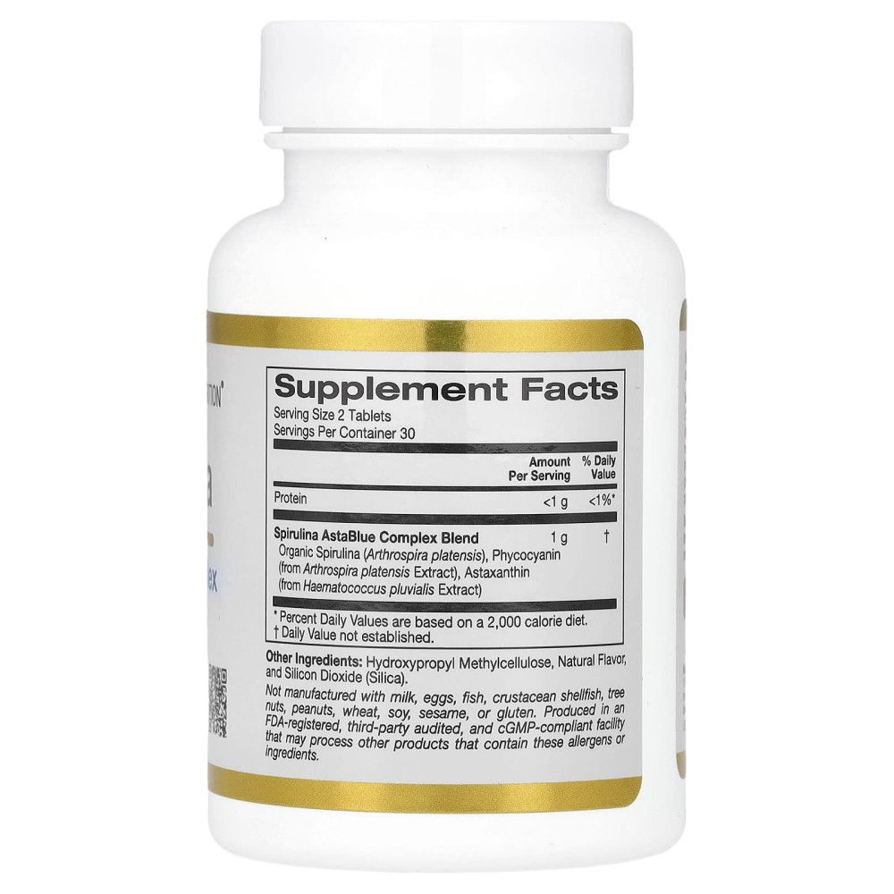 Спирулина, Spirulina AstaBlue Complex, California Gold Nutrition, органик, комплексная смесь, 60 таблеток