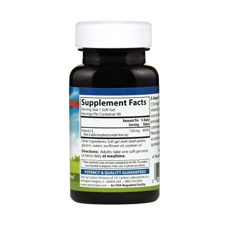 Вітамін Е, E-Gems Natural Vitamin E, Carlson, 200 МО, 90 гелевих капсул