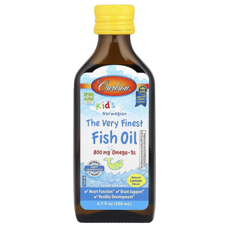 Риб'ячий жир для дітей, Fish Oil, Carlson, 800 мг, норвезький, смак лимона, 200 мл