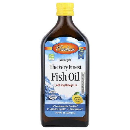 Риб'ячий жир норвезький зі смаком лимона, Fish Oil, Carlson, 1600 мг, 500 мл