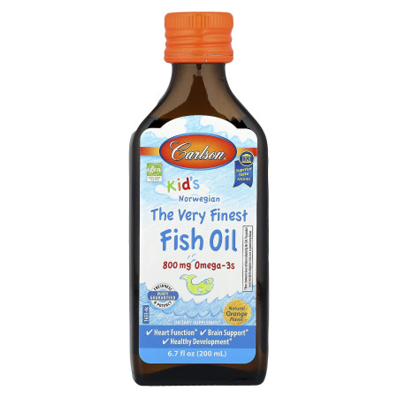 Риб'ячий жир для дітей, Fish Oil, Carlson, норвезький, зі смаком апельсину, 200 мл