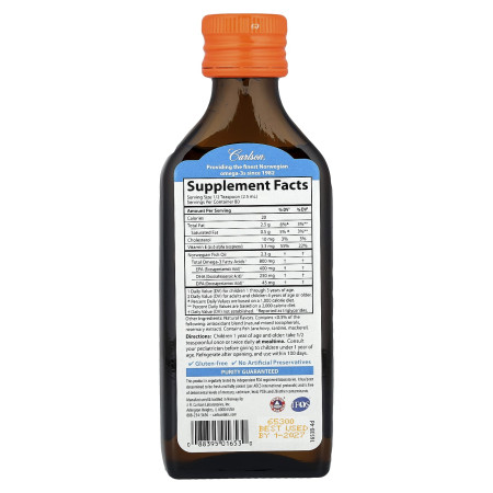 Рыбий жир для детей, Fish Oil, Carlson, норвежский, со вкусом апельсина, 200 мл