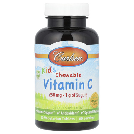 Вітамін С, Chewable Vitamin C, Carlson, зі смаком цитрусу, для дітей, жувальний, 250 мг, 60 жувальних таблеток