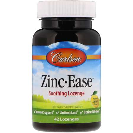 Цинк, Zinc Ease, Carlson Labs, смак лимона, 42 льодяника