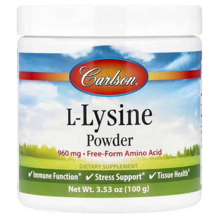 Лізин, L-Lysine, Carlson Labs, порошок, 100 грамм
