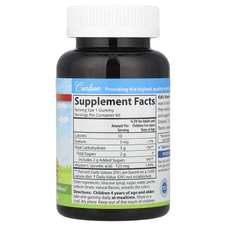 Вітамін С для дітей, Kid's Vitamin C Gummies, Carlson Labs, 60 жувальних цукерок
