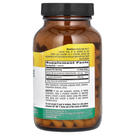 L-тирозин, L-Tyrosine, Country Life, 500 мг, 100 вегетаріанських капсул