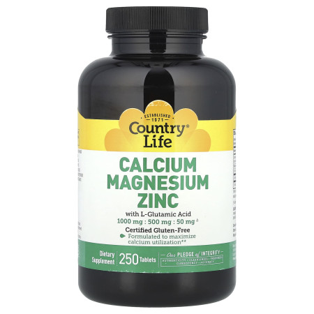 Кальций магний цинк, Calcium Magnesium Zinc, Country Life, 250 таблеток