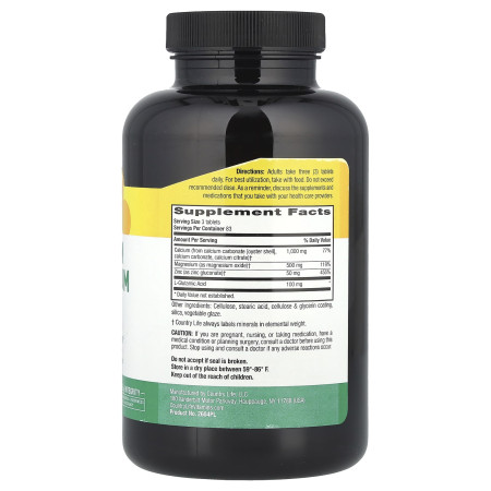Кальцій магній цинк, Calcium Magnesium Zinc, Country Life, 250 таблеток