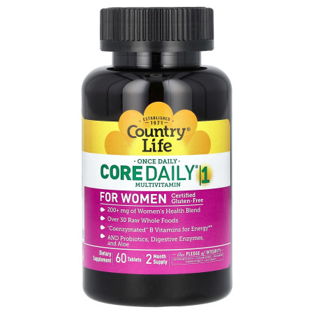 Мультивитамины для женщин, Core Daily-1, Country Life, 1 в день, 60 таблеток