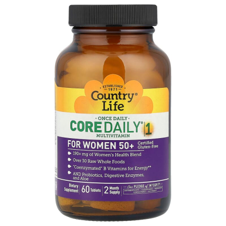 Витамины для женщин 50+, Core Daily-1 Multivitamins, Country Life, 1 в день, 60 таблеток