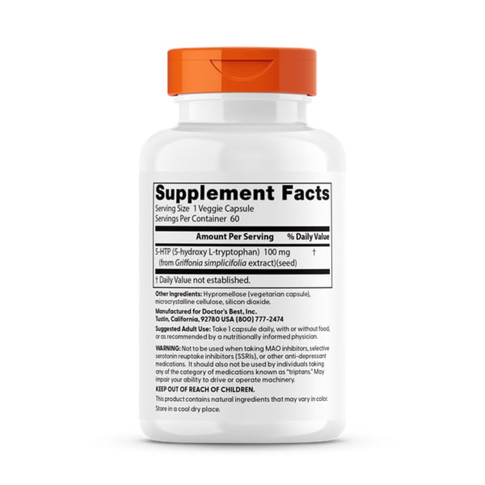 5-HTP, 5-гидрокси L-триптофан, 5-HTP, Doctor's Best, 100 мг, 60 веганских капсул