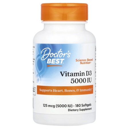Витамин D3, Vitamin D3, Doctor's Best, 125 мкг (5000 МЕ), 180 капсул