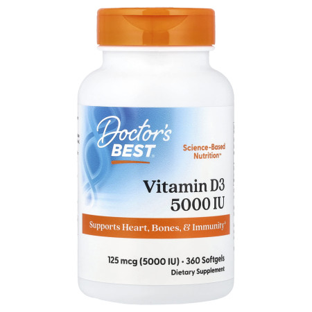 Вітамін D3, Vitamin D3, Doctor's Best, 125 мкг (5000 МО), 360 гелевих капсул