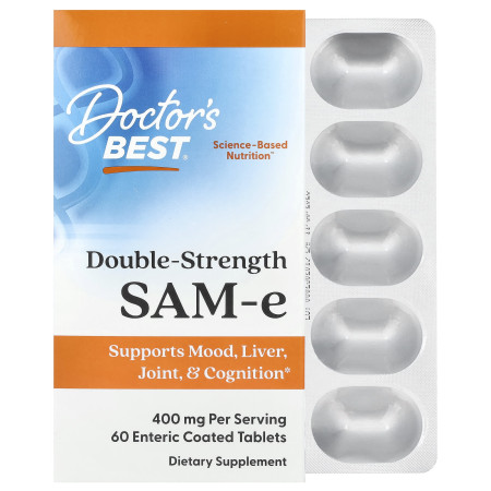 Аденозилметіонін, SAM-e (S-Adenosyl-L-Methionine), Doctor's Best, 400 мг, 60 вегетаріанських таблеток у кишковорозчинній оболонці