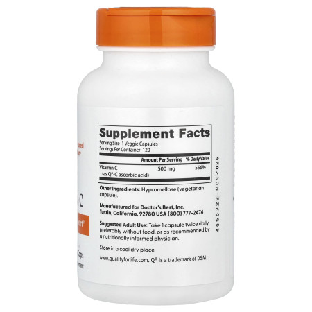 Вітамін С, Vitamin C, Doctor's Best, 500 мг, 120 капсул
