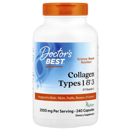 Колаген 1 і 3 типу, Types 1 and 3 with Peptan, Doctor's Best, з пептаном та вітаміном C, 240 капсул