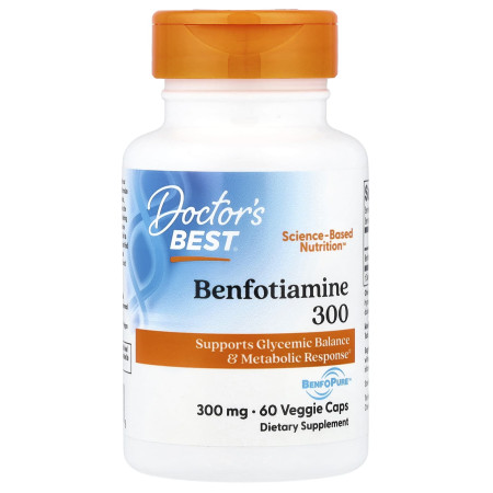 Бенфотіамін, Benfotiamine 300 with BenfoPure, Doctor's Best, з BenfoPure, 300 мг, 60 веганських капсул