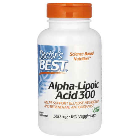 Альфа-ліпоєва кислота, Alpha-Lipoic Acid, Doctor's Best, 300 мг, 180 веганських капсул